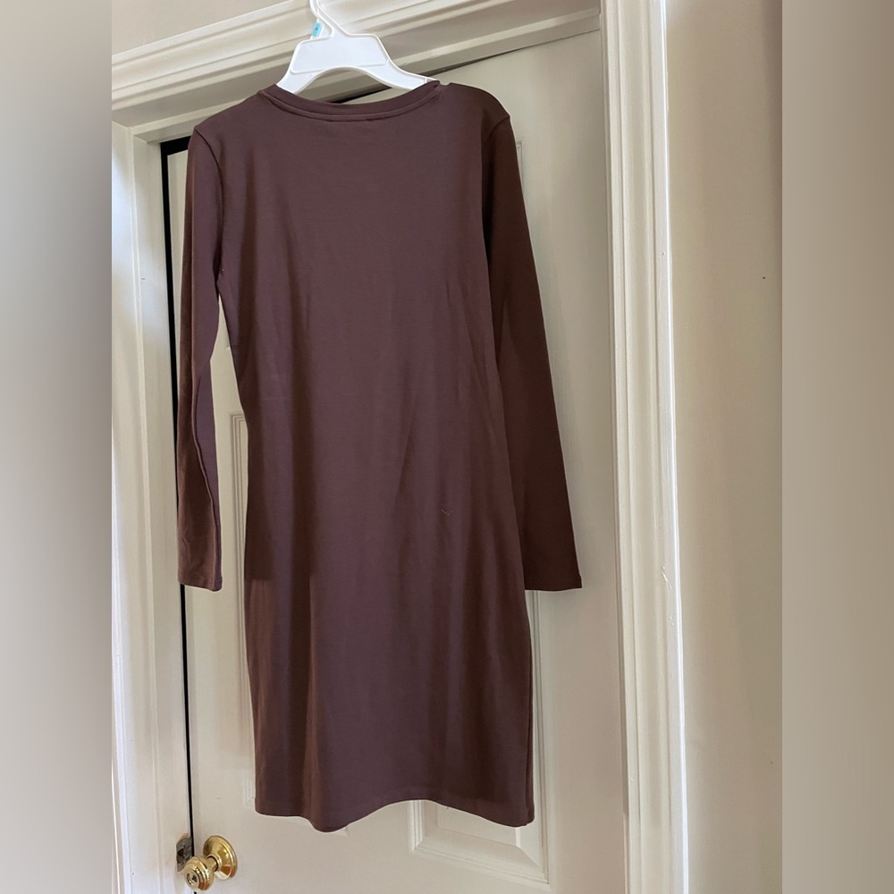 Zara Elegant Brown Long Sleeve Dress - Picture 2 of 3